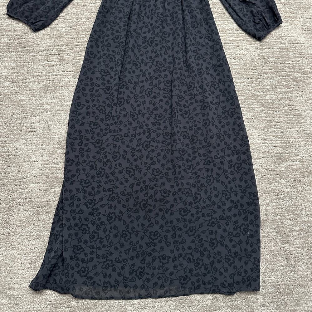 Tildon Dress Womens 12 Black Floral Long Sleeve Maxi V Neck Sheer Bodice - Picture 8 of 15
